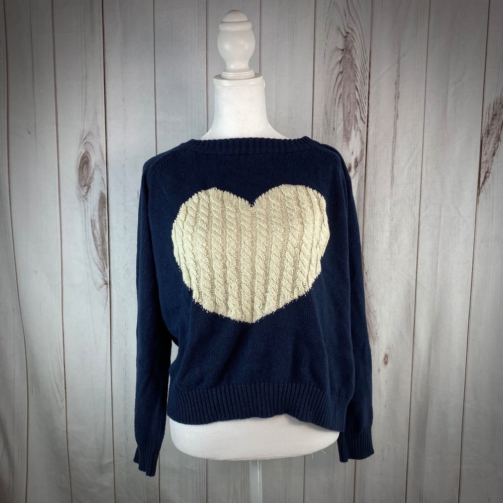 Vici Navy Blue and Cream Heart Sweater
